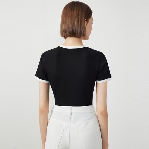 朗姿修身撞色拼条T恤LCFA18JTS027B11 商品图2