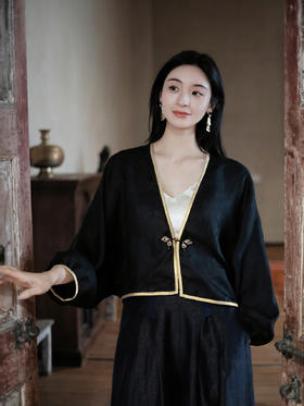 盛唐牡丹 | 竹纹真丝罗底香云纱外套