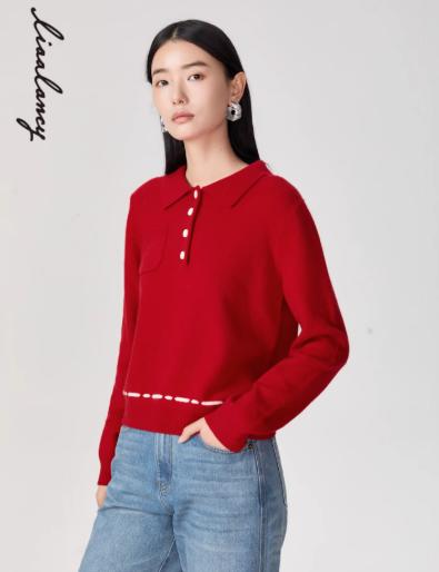 朗姿 【马踏春风】2026羊毛羊绒简约POLO领针织衫LAHADAKPR001R11 商品图0