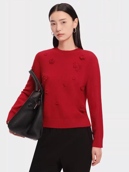 朗姿【金玉满棠】2026春季新款羊毛羊绒立体钩花针织衫 LCHADAKPR802R21 商品图0