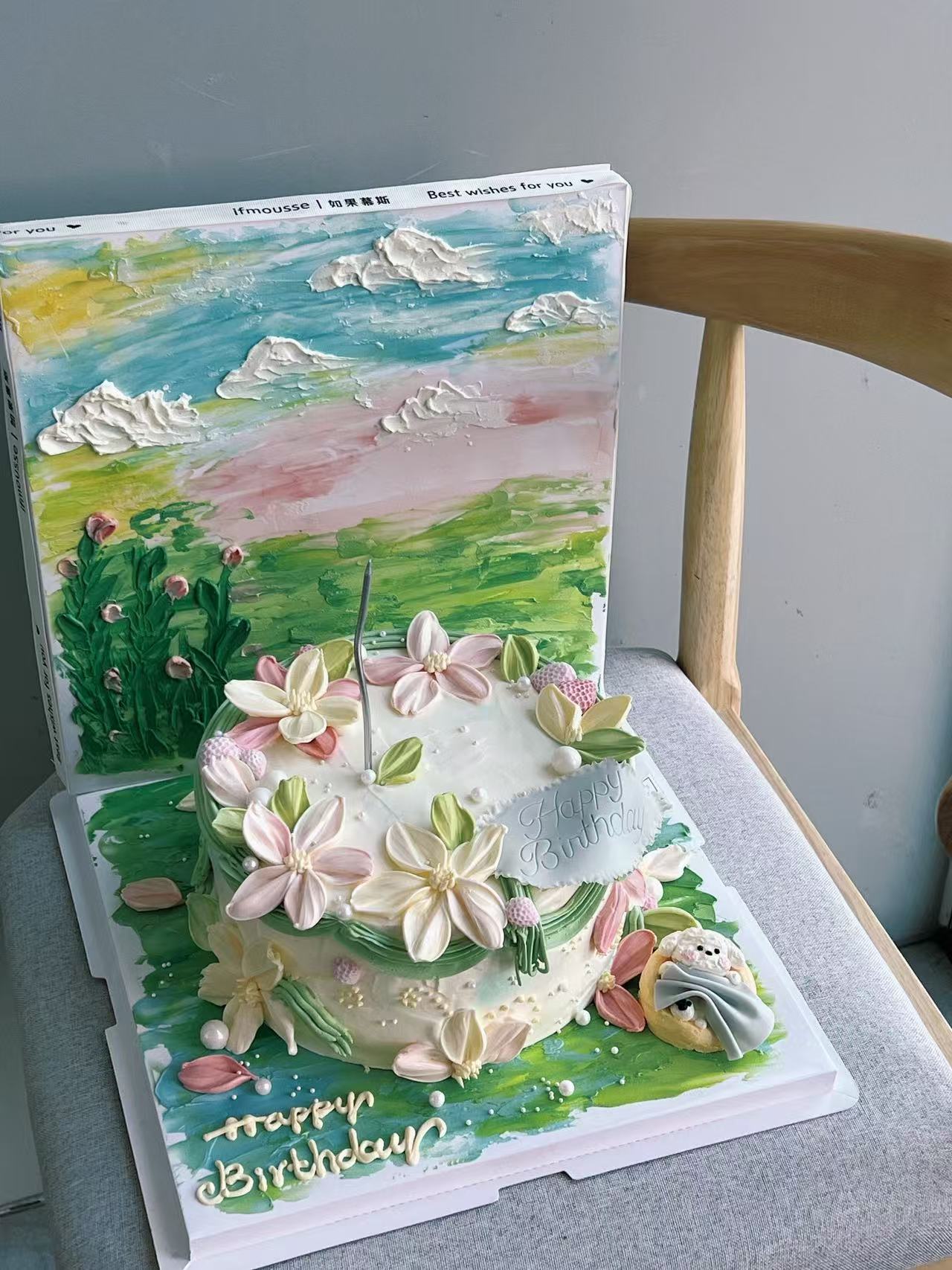 「女士」慵懒小狗的油画世界 刮刀花 图片8寸效果