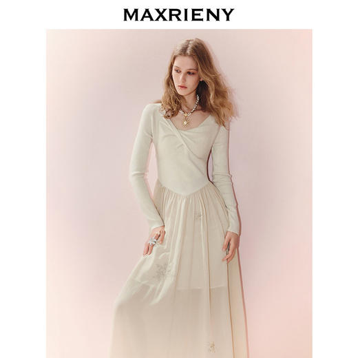 门店发货：MAXRIENY松弛感穿搭x型收腰扭结连衣裙25秋款羊毛混纺长袖长裙(货号:MS86DR524) 商品图2