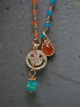 SpoiledBrat Jewelry缤纷的微笑 橘玛瑙 磷灰石项链