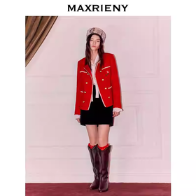 玛克门店发货：MAXRIENY波尔多红箱型小香风外套货号：MS86JA766