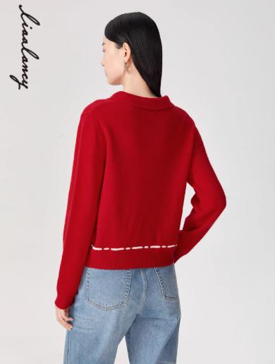 朗姿 【马踏春风】2026羊毛羊绒简约POLO领针织衫LAHADAKPR001R11 商品图1