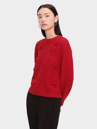 朗姿【金玉满棠】2026春季新款羊毛羊绒立体钩花针织衫 LCHADAKPR802R21 商品图1