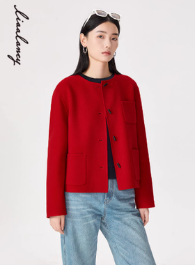 朗姿 【金玉满棠】2026春季新款新中式纯羊毛红色短毛呢外套LAHADAHJP100R11