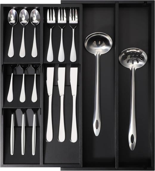 美国 Mooues 竹制7格黑色可伸缩抽屉厨房餐具用具收纳托盘 商品图3