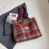 新款休闲毛呢格子单肩包 高级感百搭托特包大容量 红色无挂件 商品缩略图3