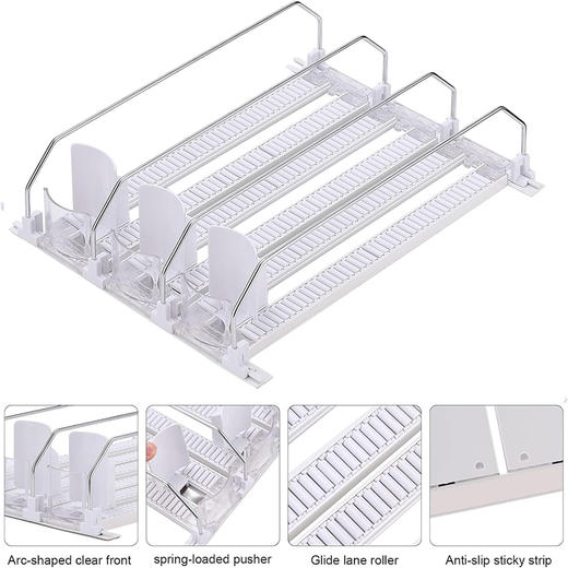 美国 冰箱饮料推进器 家用深柜收纳 自动滑道 可调节宽度 白色 商品图4
