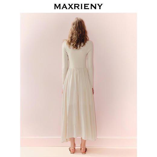 门店发货：MAXRIENY松弛感穿搭x型收腰扭结连衣裙25秋款羊毛混纺长袖长裙(货号:MS86DR524) 商品图3