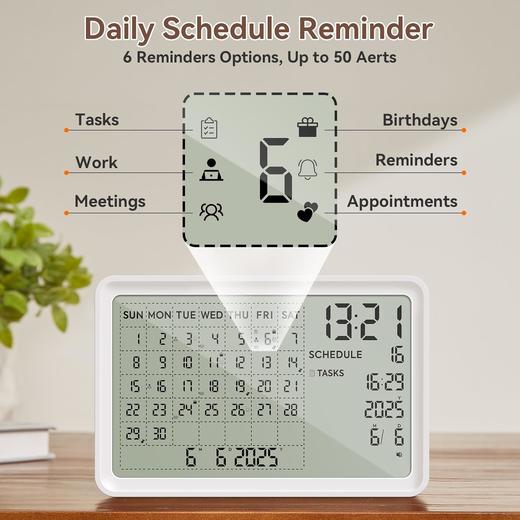 出口美国 2025年新款高品质 8英寸数字多功能日历 日程规划 任务提醒 闹钟功能 3个月续航 商品图4