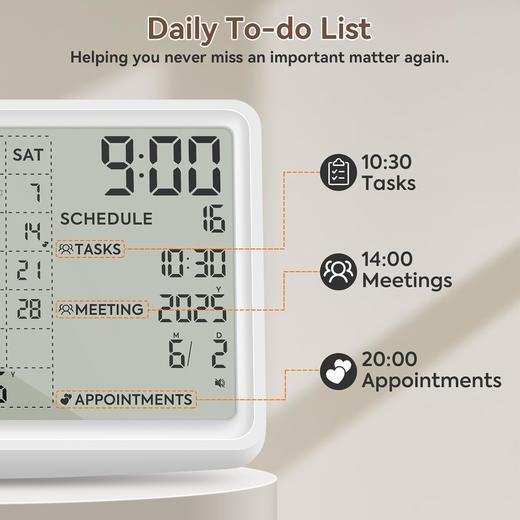 出口美国 2025年新款高品质 8英寸数字多功能日历 日程规划 任务提醒 闹钟功能 3个月续航 商品图5