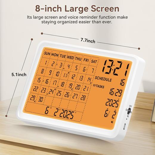 出口美国 2025年新款高品质 8英寸数字多功能日历 日程规划 任务提醒 闹钟功能 3个月续航 商品图3