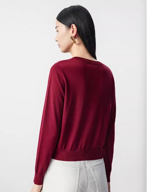 朗姿 丝毛针织开衫圆领修身红色针织衫LCJH01KCD458 商品图2