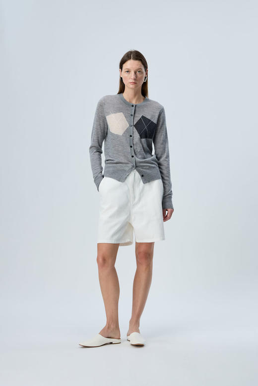 菱形格长袖开衫 商品图0