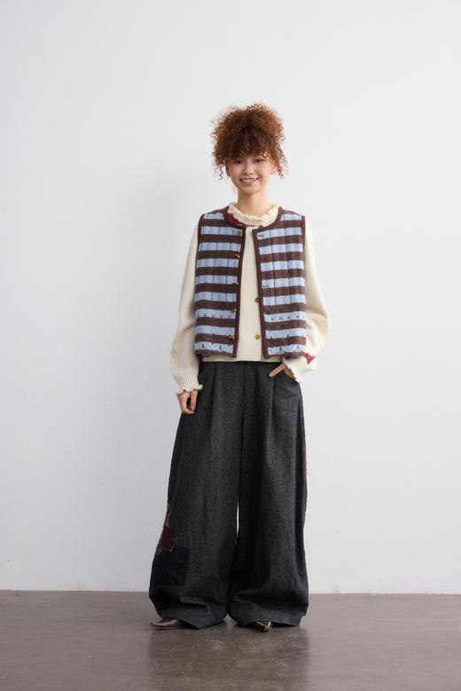 原创刺绣复古条纹马甲 商品图0