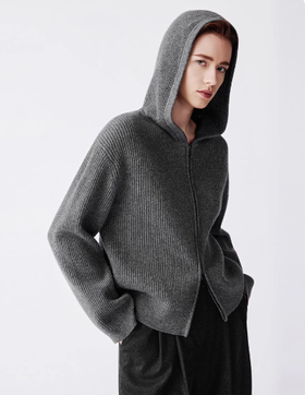 朗姿【 羊毛羊绒】连帽针织衫毛衣外套LSJH05KCD469