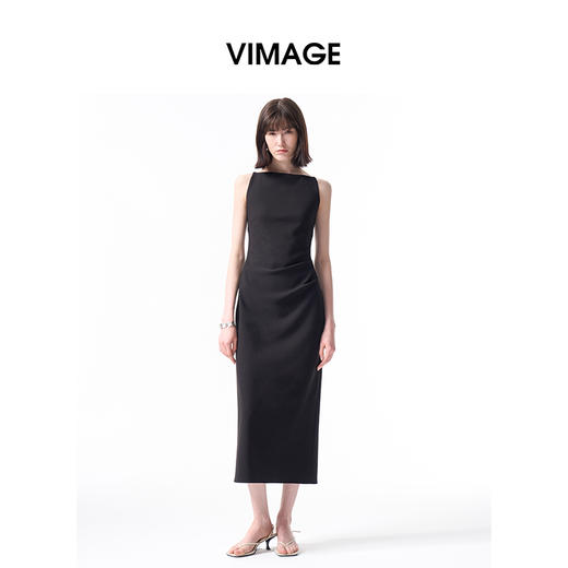 VIMAGE纬漫纪2026春季新款法式无袖洋气修身优雅小礼服女连衣裙V2577101 商品图3