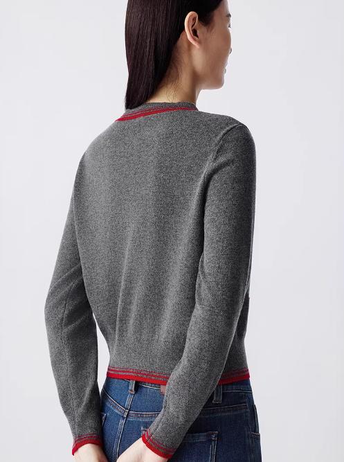 朗姿 【羊毛羊绒】撞色圆领针织开衫LAJH02KCD468 商品图1