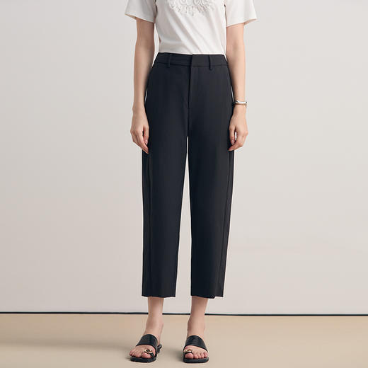 EITIE爱特爱2026春季新款时尚通勤纯色高腰显瘦百搭简约九分休闲裤8505206 商品图4