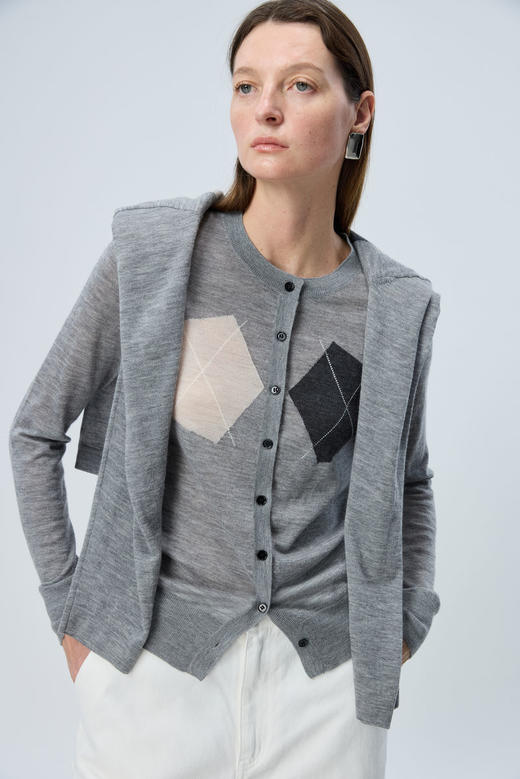 菱形格长袖开衫 商品图1