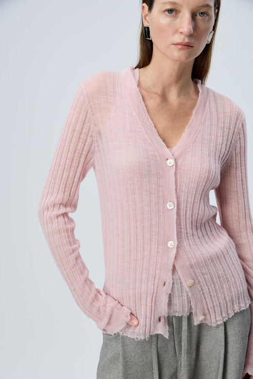 简约毛边V领开衫 商品图1