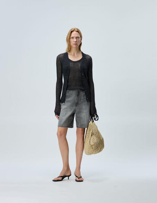 简约毛边V领开衫 商品图4