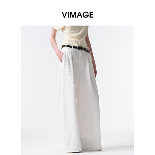 VIMAGE纬漫纪白色百搭阔腿遮肉高腰休闲裤长裤女2026春季新款V2505210 商品图4