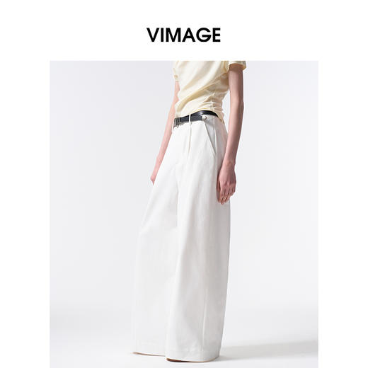 VIMAGE纬漫纪白色百搭阔腿遮肉高腰休闲裤长裤女2026春季新款V2505210 商品图2
