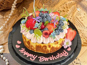 森系花漾巴斯克生日蛋糕