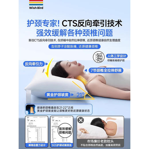 【京东爆款】德国品质 愿望良品 助睡眠枕头 护颈椎记忆棉枕芯专用枕 释压秒入睡 皓月白 中枕8cm-10cm 商品图3