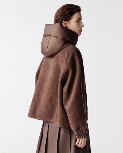 朗姿 【匈牙利鹅绒】连帽气质短款毛呢羽绒服LCJH04HHC434 商品图5