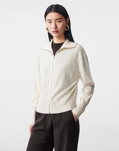 朗姿 简约休闲羊毛针织开衫双拉链高级感LCJH00KCD450 商品图1