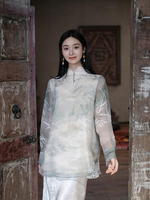 盛唐牡丹 | 竹烟波月真丝绡女上衣 商品图1