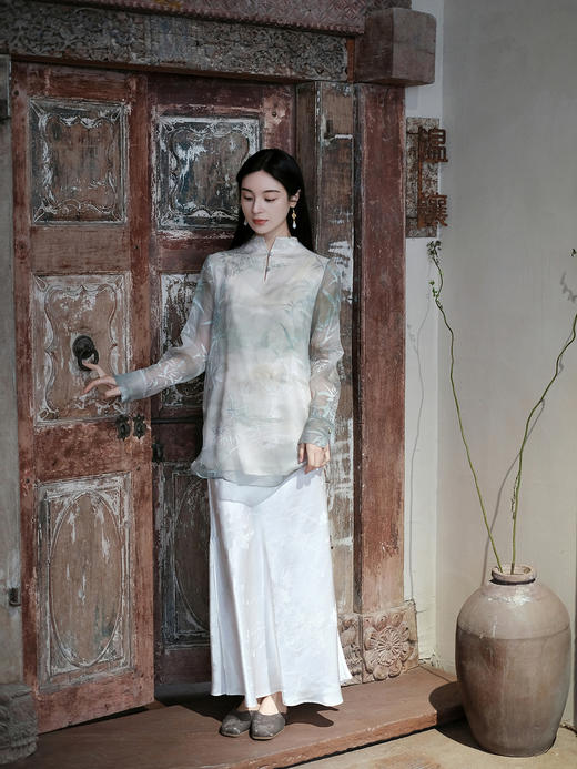 盛唐牡丹 | 竹烟波月真丝绡女上衣 商品图10