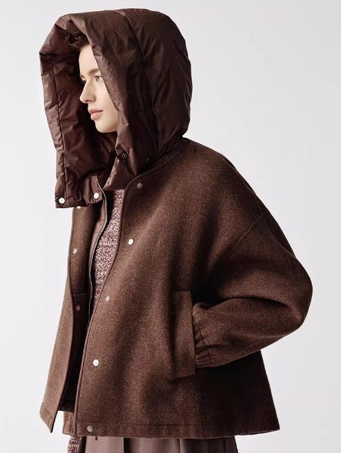 朗姿 【匈牙利鹅绒】连帽气质短款毛呢羽绒服LCJH04HHC434 商品图2