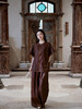 盛唐牡丹 | 紫檀色重缎红云纱阔腿裤 商品缩略图0