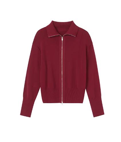 朗姿 简约休闲羊毛针织开衫双拉链高级感LCJH00KCD450 商品图6