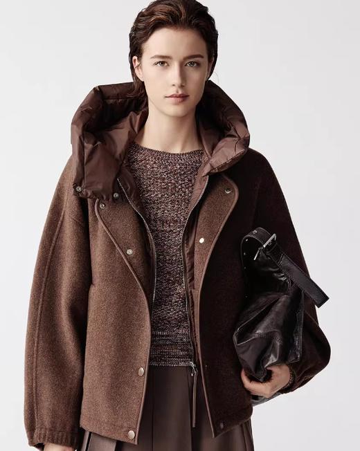 朗姿 【匈牙利鹅绒】连帽气质短款毛呢羽绒服LCJH04HHC434 商品图0