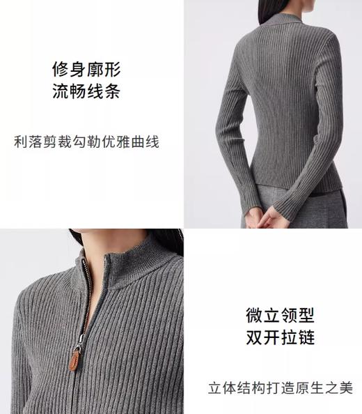 朗姿 修身双拉链针织开衫简约立领上衣LCJH00KCD442 商品图2