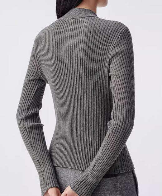 朗姿 修身双拉链针织开衫简约立领上衣LCJH00KCD442 商品图3