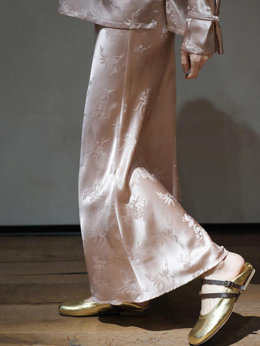 盛唐牡丹 | 银粉梅兰竹菊真丝女半裙 商品图1