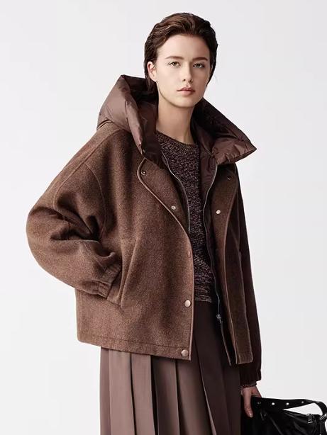 朗姿 【匈牙利鹅绒】连帽气质短款毛呢羽绒服LCJH04HHC434 商品图1