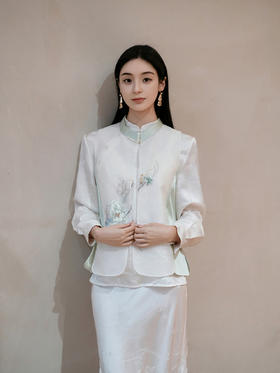 盛唐牡丹大师系列-卢梅红 | 云素青荷真丝蕾丝面刺绣马甲