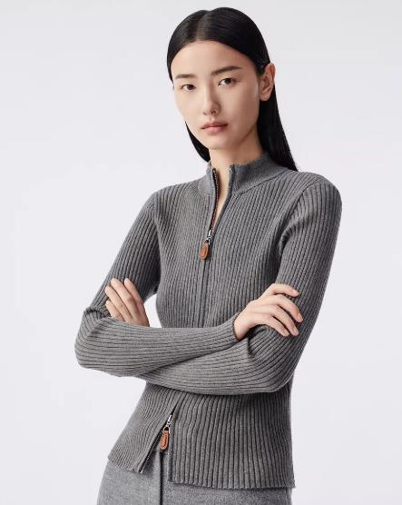 朗姿 修身双拉链针织开衫简约立领上衣LCJH00KCD442 商品图1