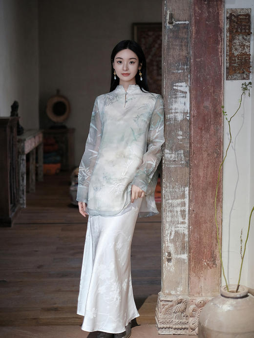 盛唐牡丹 | 竹烟波月真丝绡女上衣 商品图9