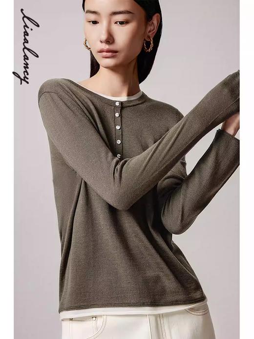 朗姿假两件针织套头衫LAJP03KPR455K41 商品图3