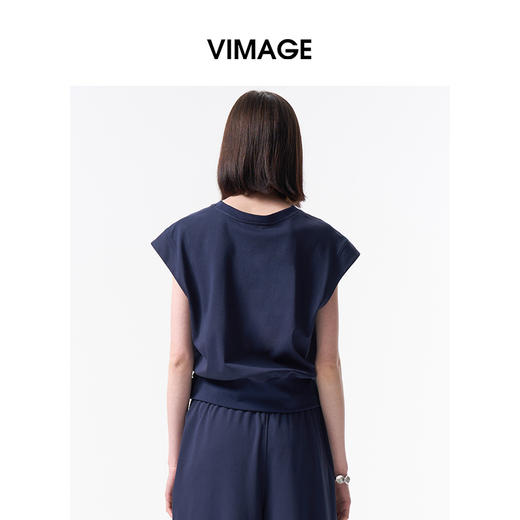 VIMAGE纬漫纪圆领休闲运动感收腰显瘦小飞袖短袖上衣2026夏季新款V2513210 商品图4