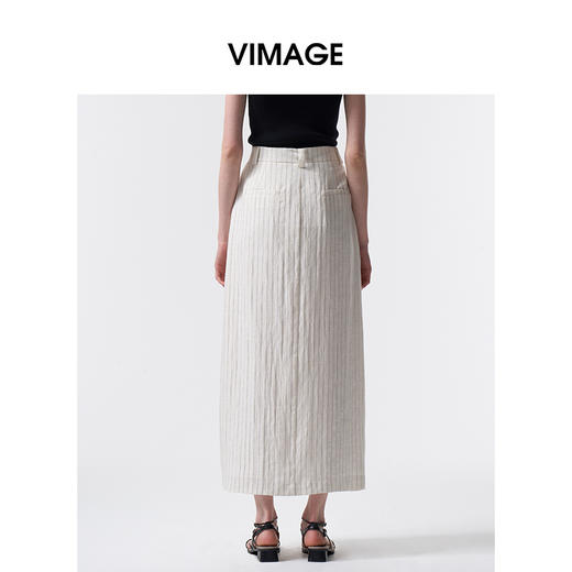 VIMAGE纬漫纪2026夏季新款简约条纹通勤百搭中长款休闲半身裙V2506211 商品图4